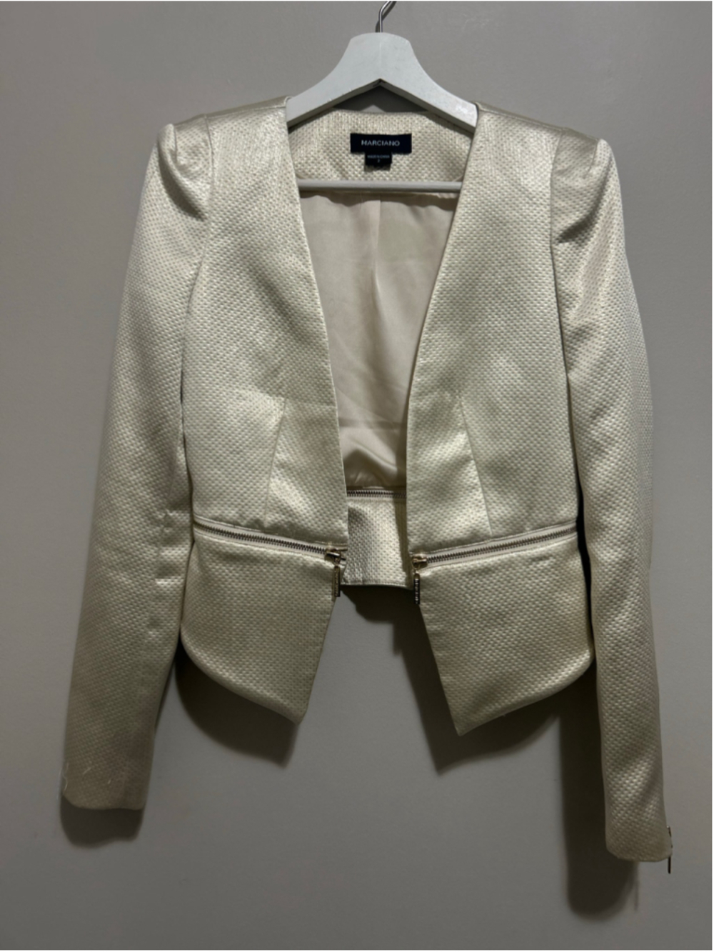 Women's Marciano Blazer Jacket Size 2 Beige Gold Textured Zip Detail